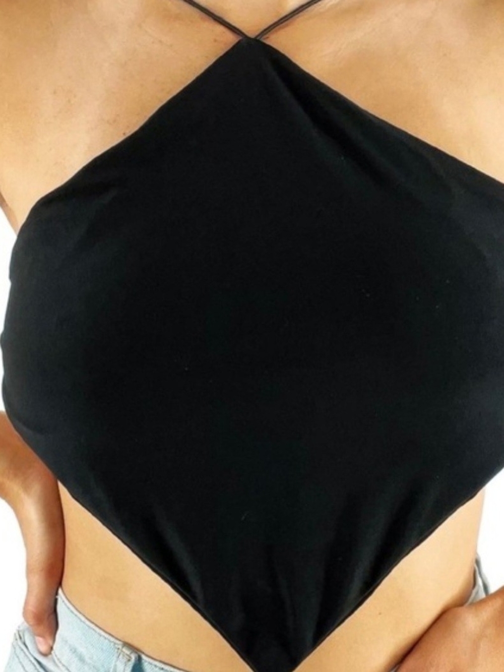 Current Mood Black Halter Crop Top